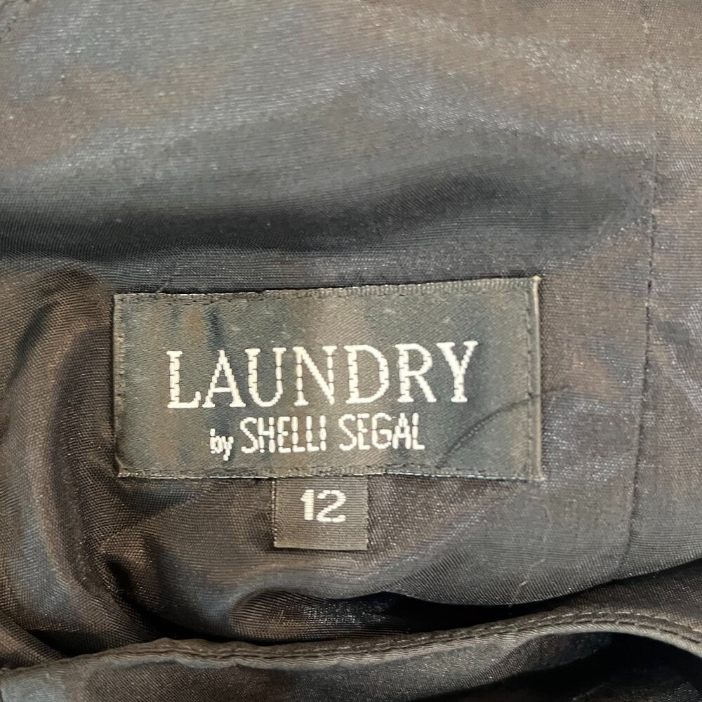 Laundry by Shelli Segal Black Silk Sheath Dress 12 Sleeveless V-Neck Open Back - Picture 5 of 8